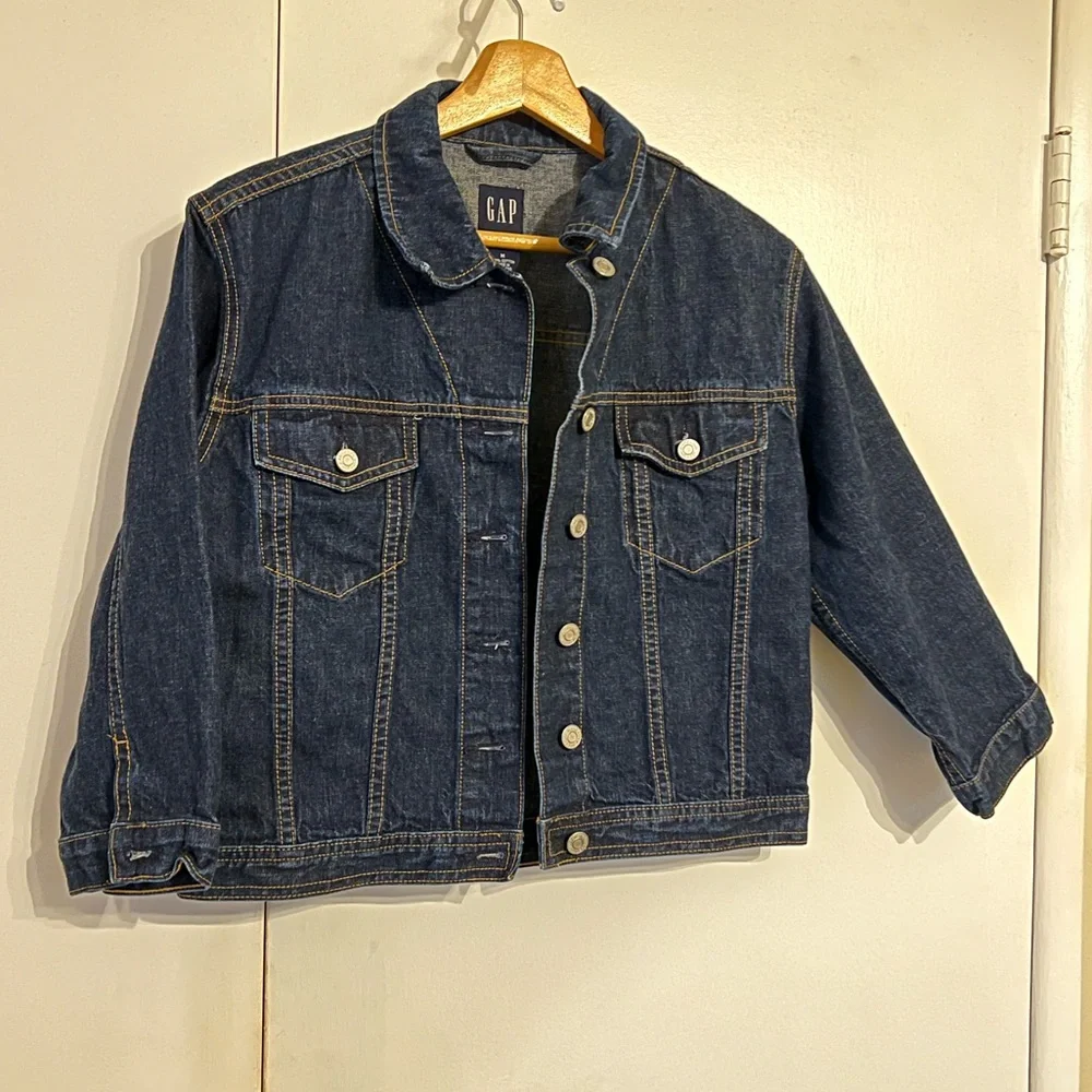 GAP Women’s Cropped Dark Blue Denim Jacket size M - Picture 2 of 13